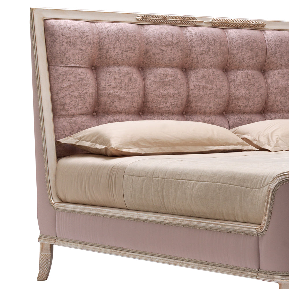 Feather Design Button Upholstered Sleigh Bed