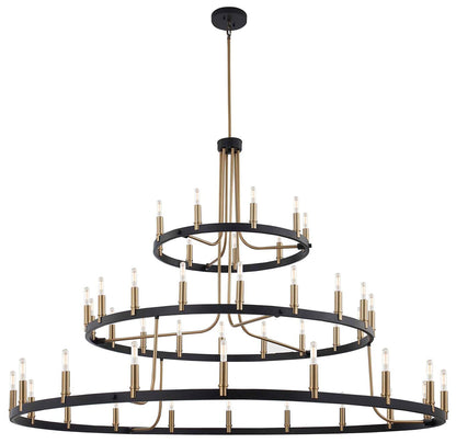 Clayton 60" Wide Brass Black 45-Light 3-Tier Chandelier