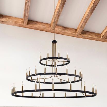 Clayton 60" Wide Brass Black 45-Light 3-Tier Chandelier