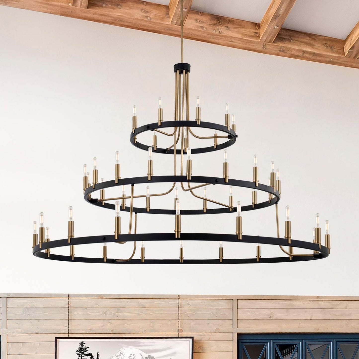 Clayton 60" Wide Brass Black 45-Light 3-Tier Chandelier
