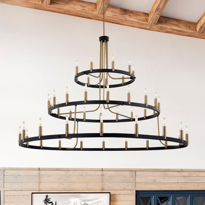 Clayton 60" Wide Brass Black 45-Light 3-Tier Chandelier