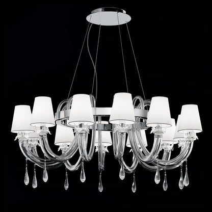 Clear Murano Glass Chandelier With Silk Shades