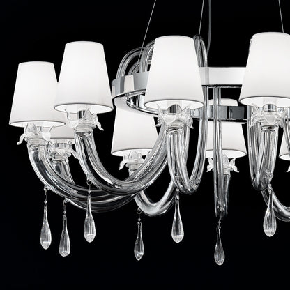 Clear Murano Glass Chandelier With Silk Shades