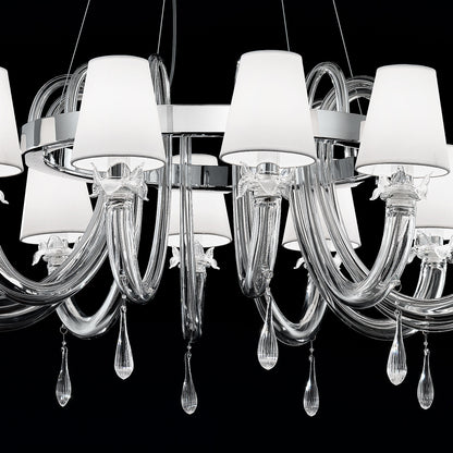 Clear Murano Glass Chandelier With Silk Shades