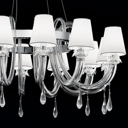 Clear Murano Glass Chandelier With Silk Shades