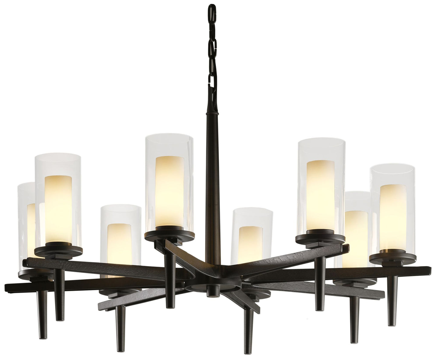 Constellation 8 Arm Chandelier - Dark Smoke Finish - Opal and Clear Glass