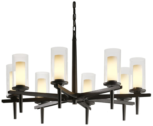 Constellation 8 Arm Chandelier - Dark Smoke Finish - Opal and Clear Glass