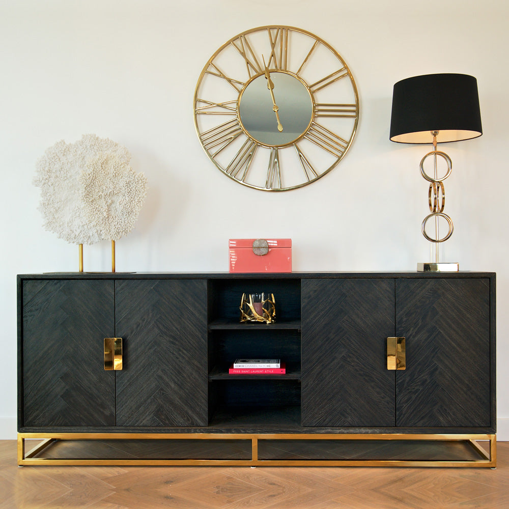 Contemporary Black Oak And Gold Finish Sideboard