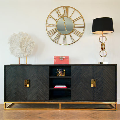 Contemporary Black Oak And Gold Finish Sideboard