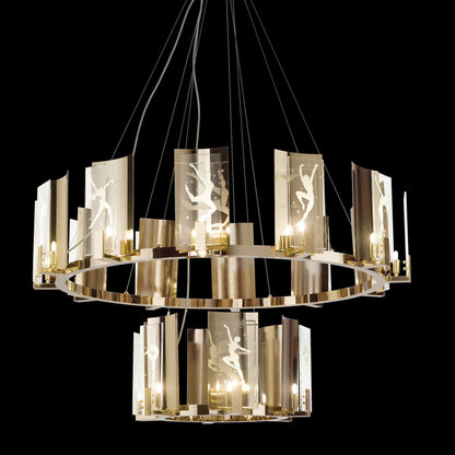 Contemporary Brass And Italian Crystal Tiered Chandelier