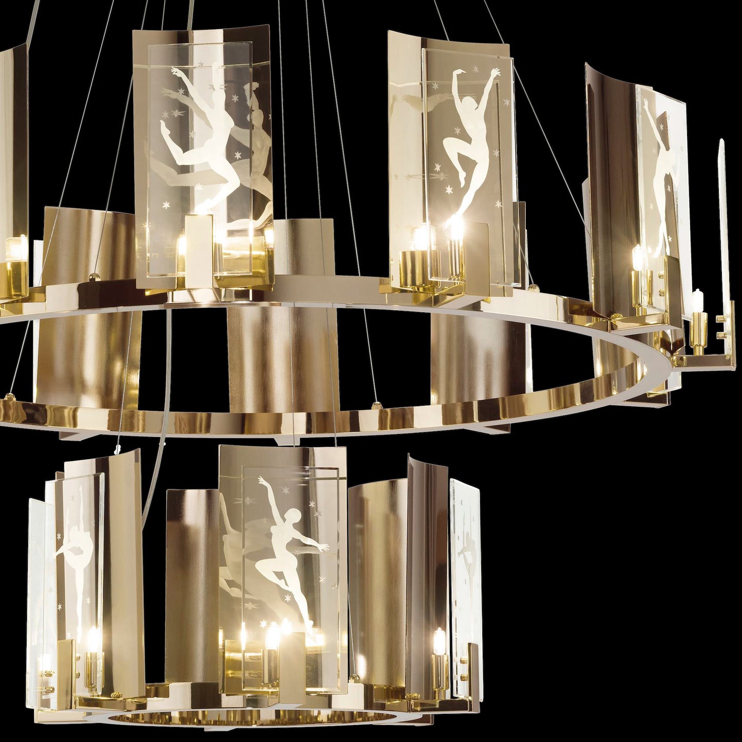 Contemporary Brass And Italian Crystal Tiered Chandelier