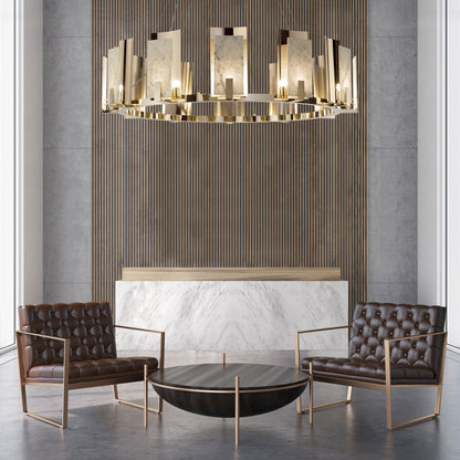 Contemporary Brass And White Carrara Marble Chandelier