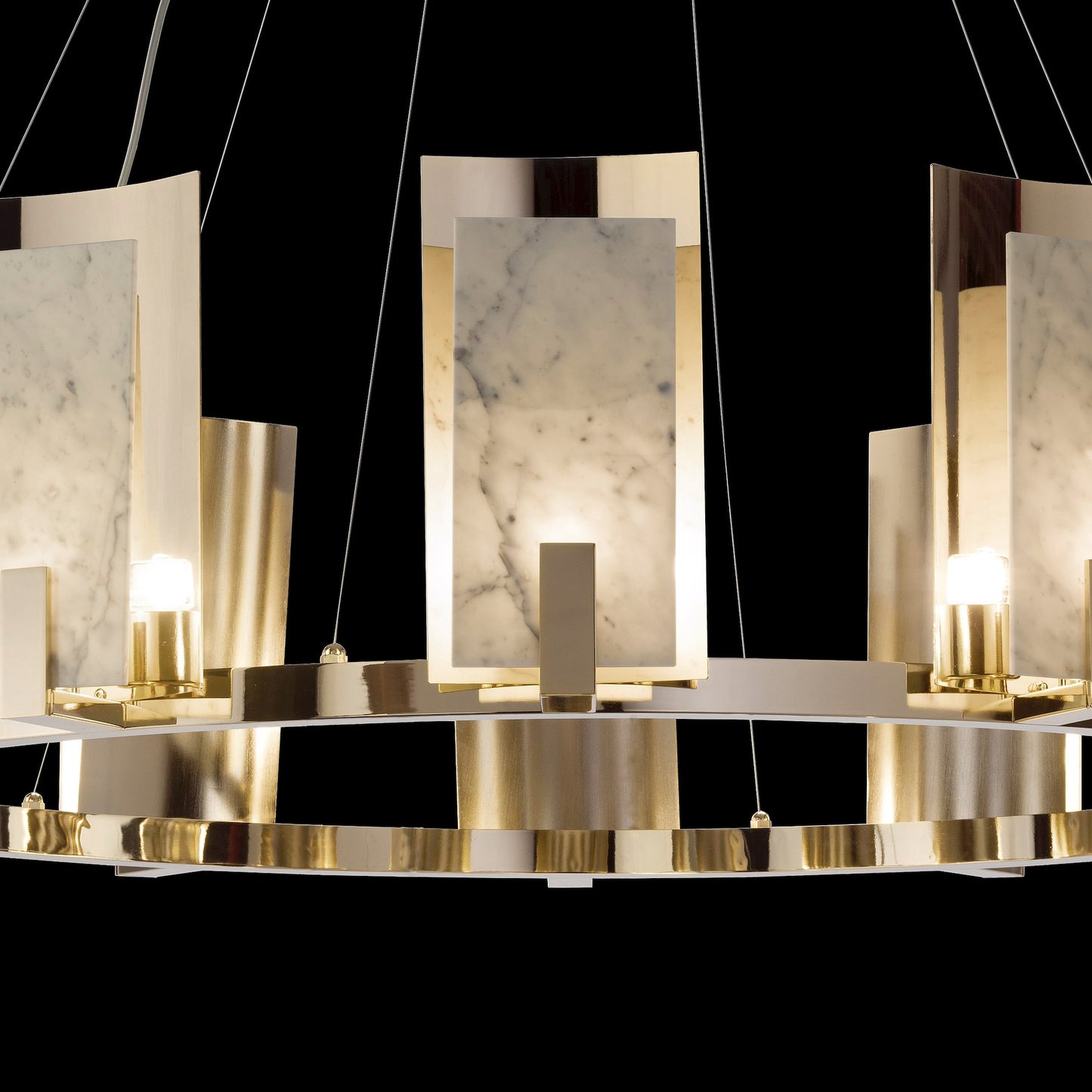 Contemporary Brass And White Carrara Marble Chandelier