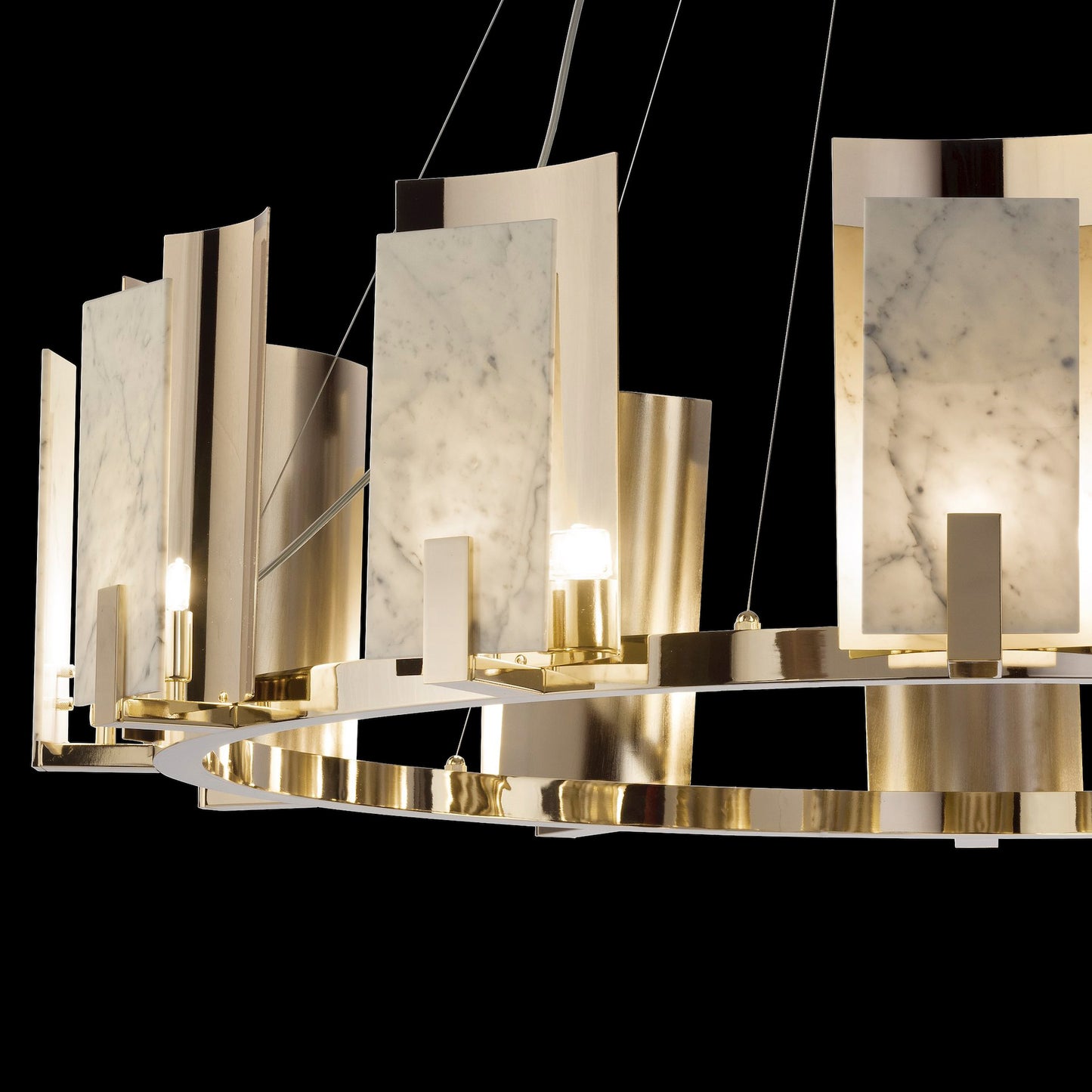 Contemporary Brass And White Carrara Marble Chandelier