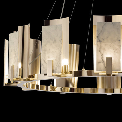 Contemporary Brass And White Carrara Marble Chandelier