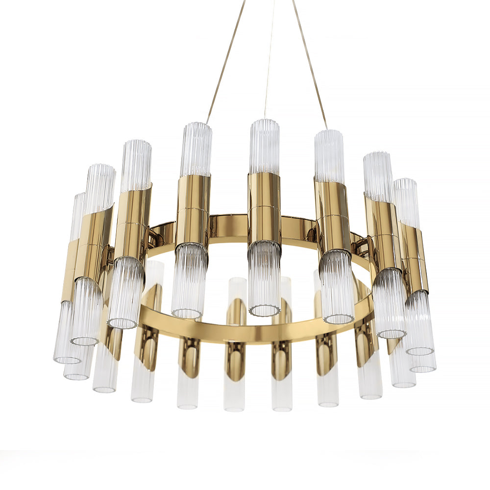 Contemporary Chandelier With Engraved Glass Flutes