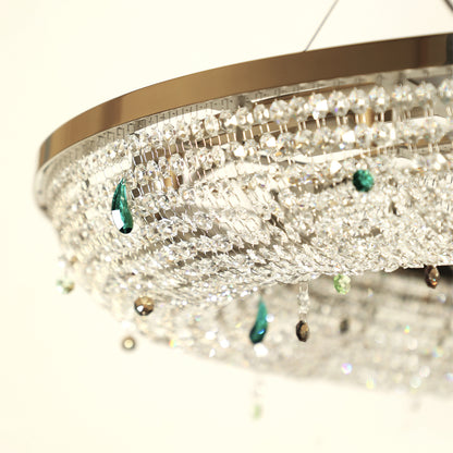 Contemporary Crystal Chandelier With Coloured Drops