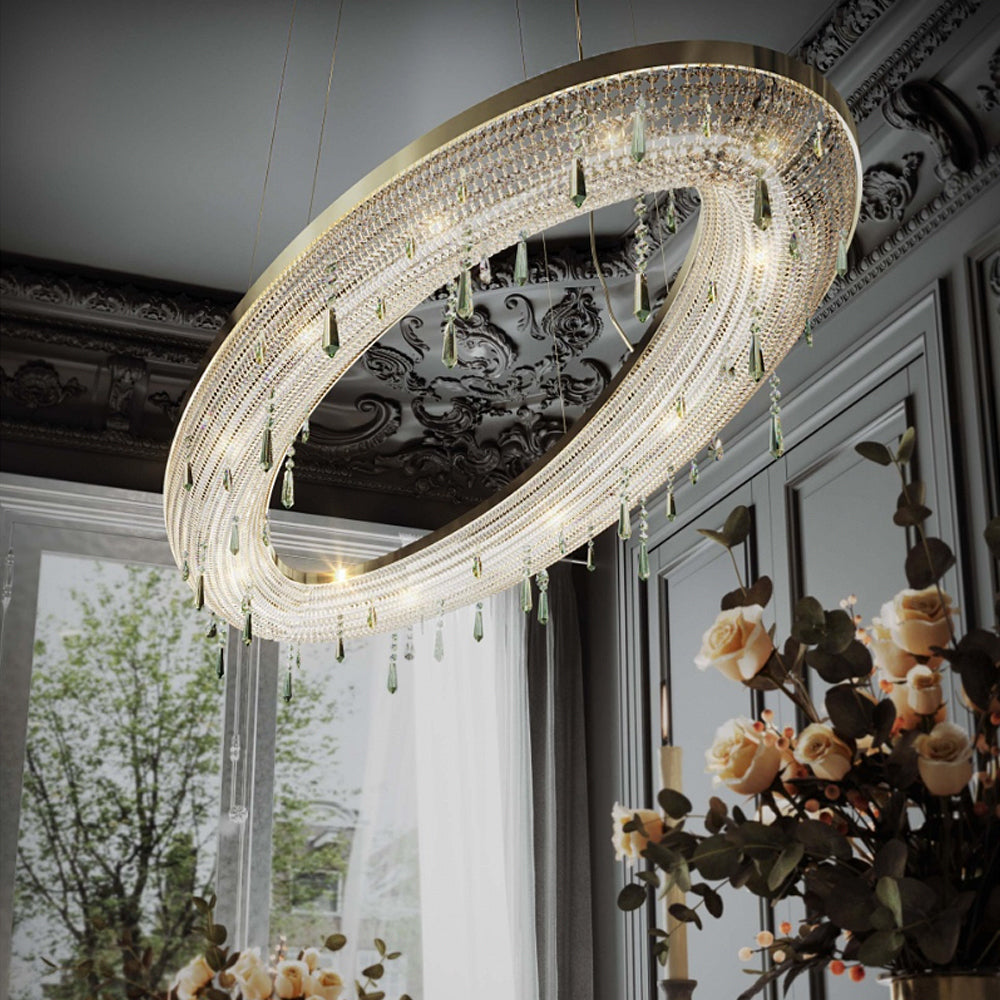 Contemporary Crystal Chandelier With Coloured Drops