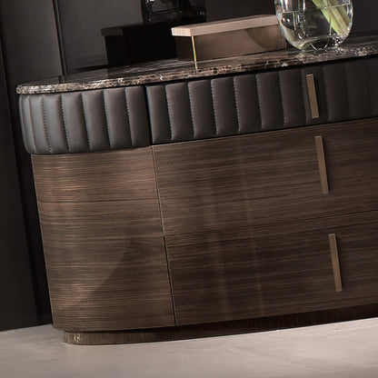 Designer Italian Walnut Veneered Oval Chest Of Drawers