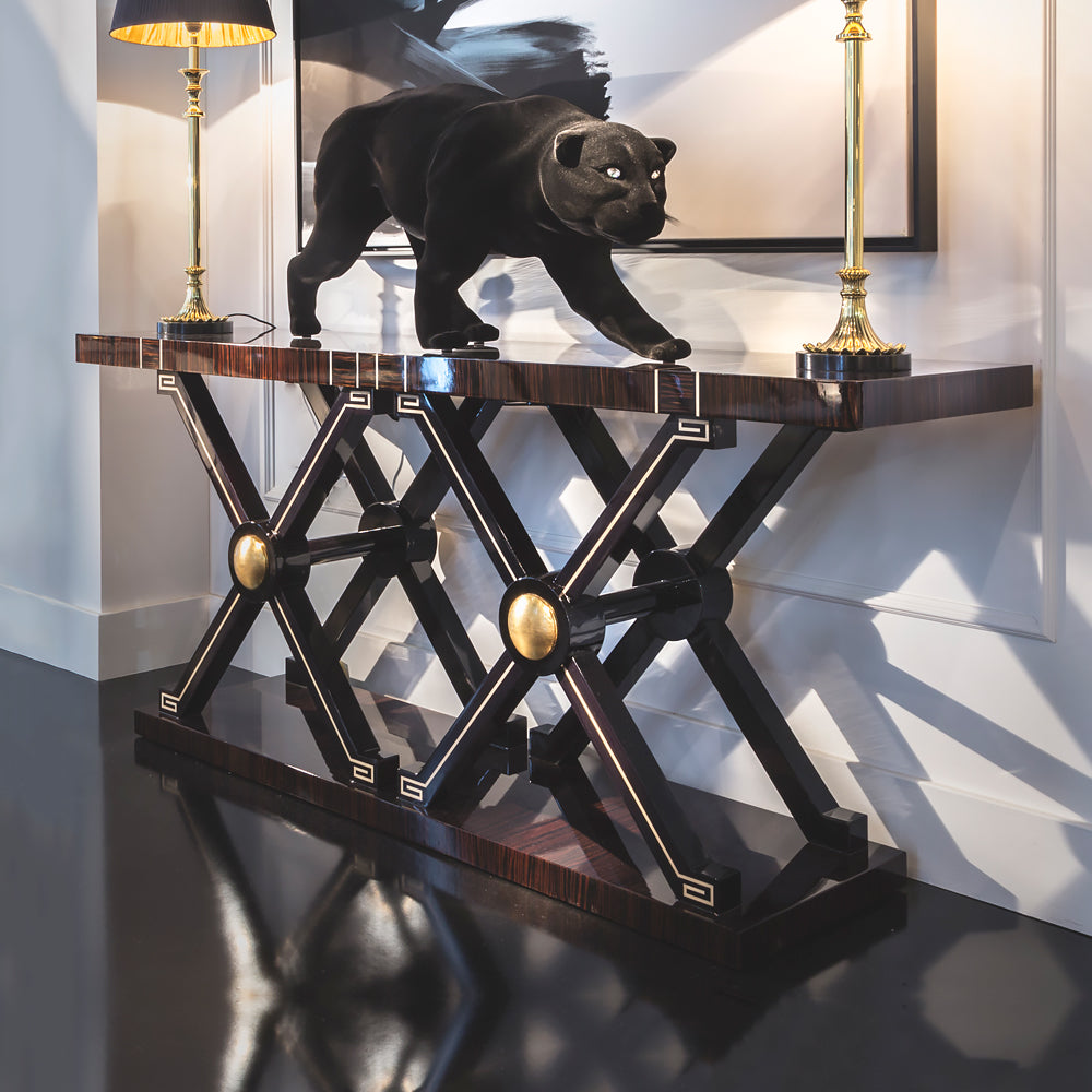 Contemporary Ebony Criss Cross Design Console Table