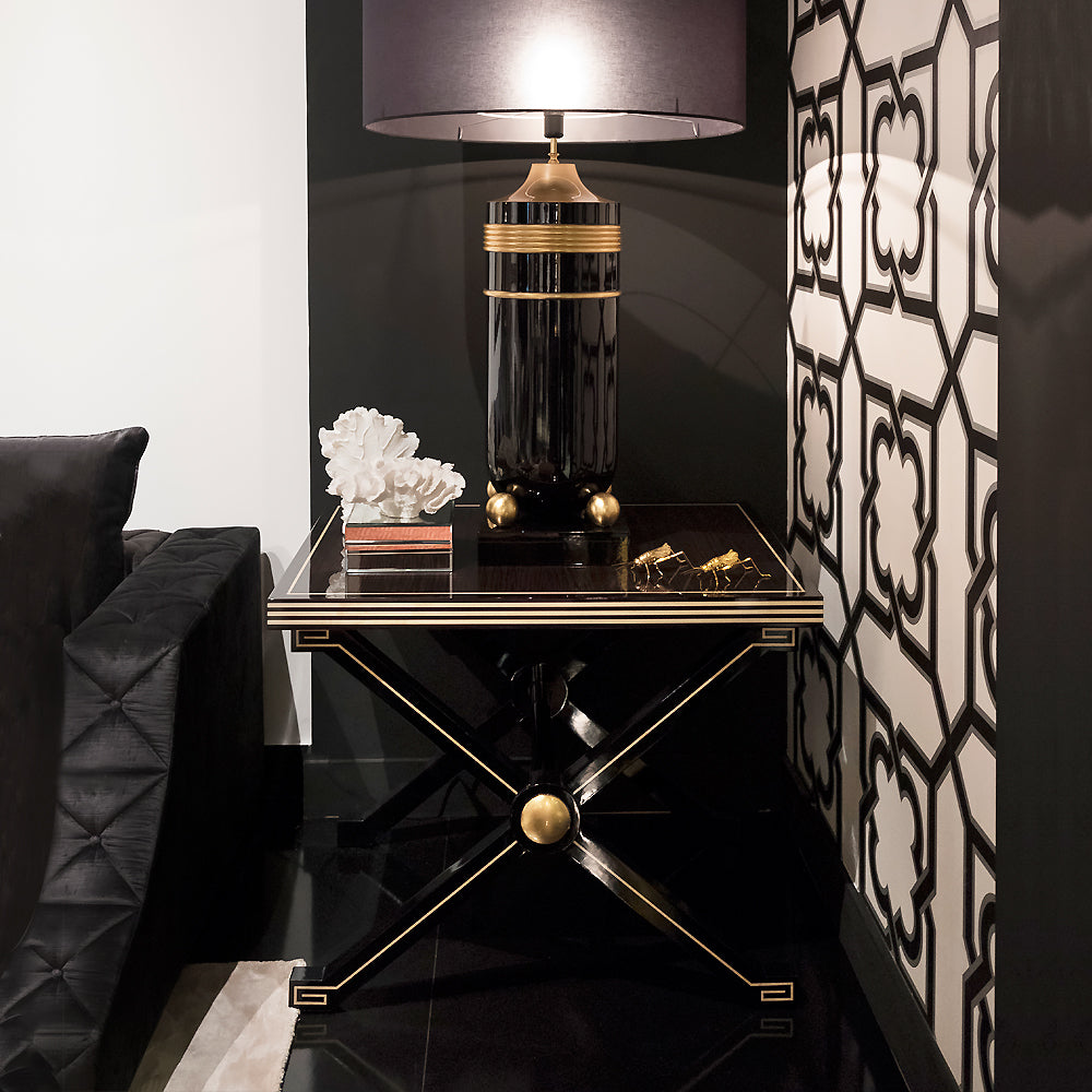 Contemporary Ebony Criss Cross Design Side Table