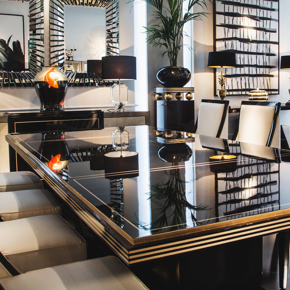 Contemporary Ebony Gold Leaf Dining Table