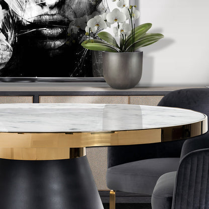 Contemporary Faux Marble And Black Dining Table