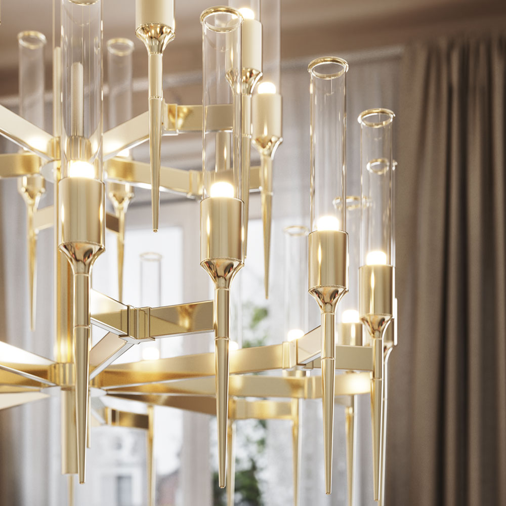 Contemporary Glass Flute Chandelier