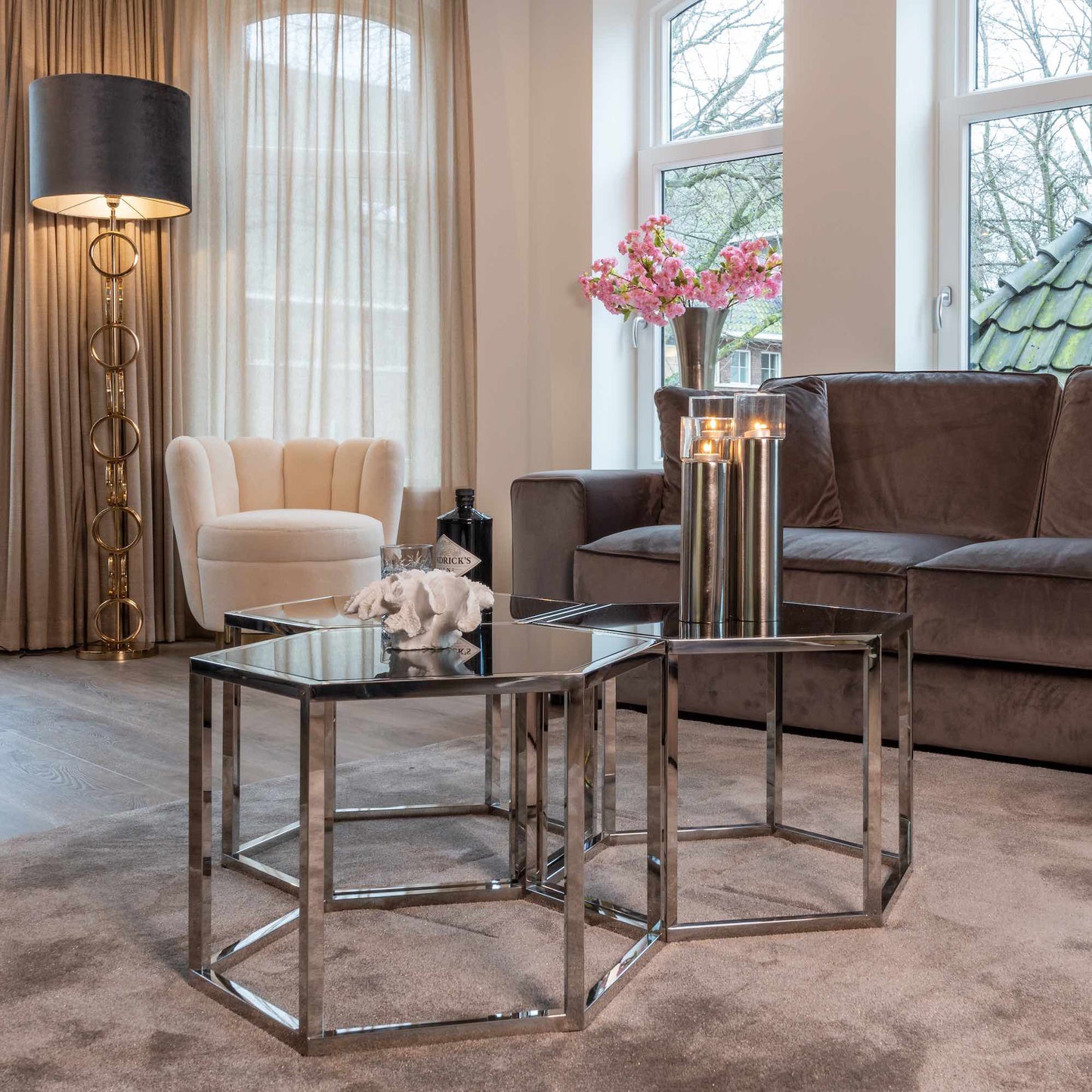 Contemporary Hexagon Coffee Table Set