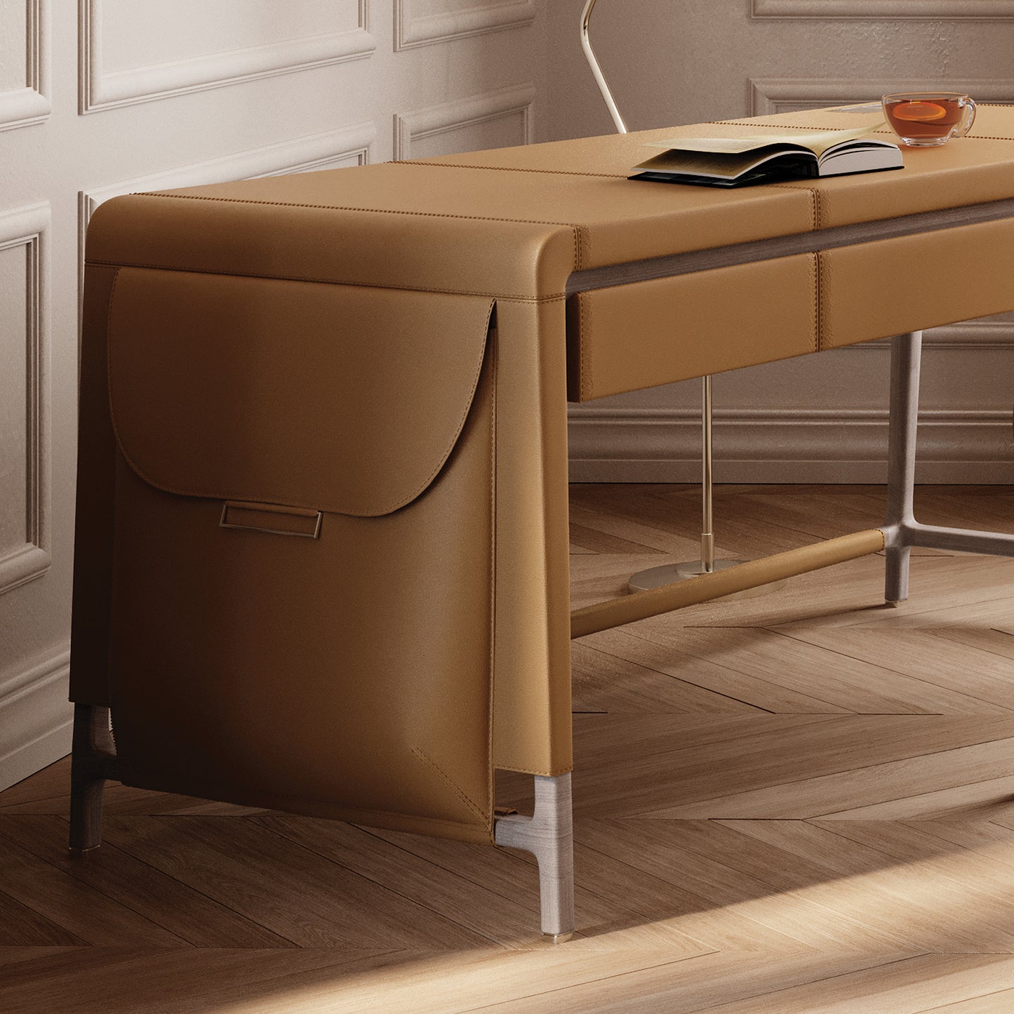 Exclusive High-End Leather Writing Desk