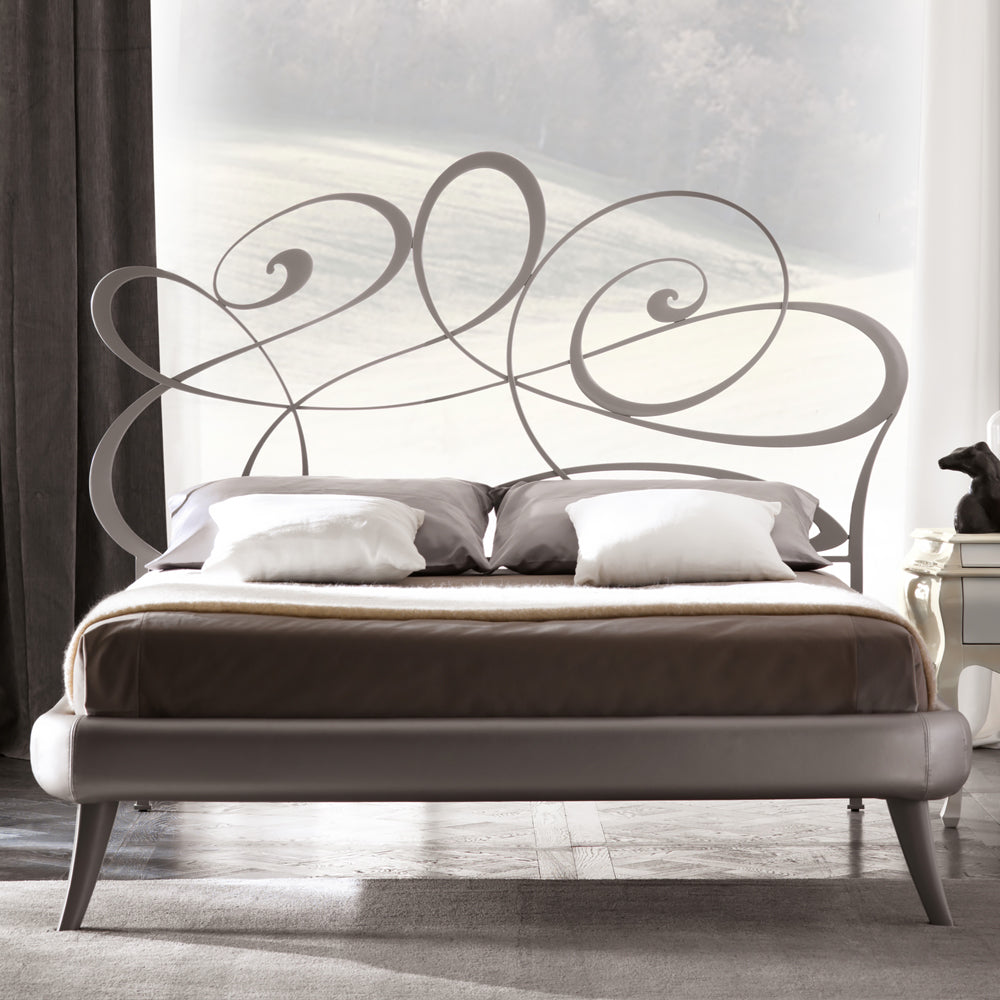 Contemporary Iron Bed With Swirl Headboard