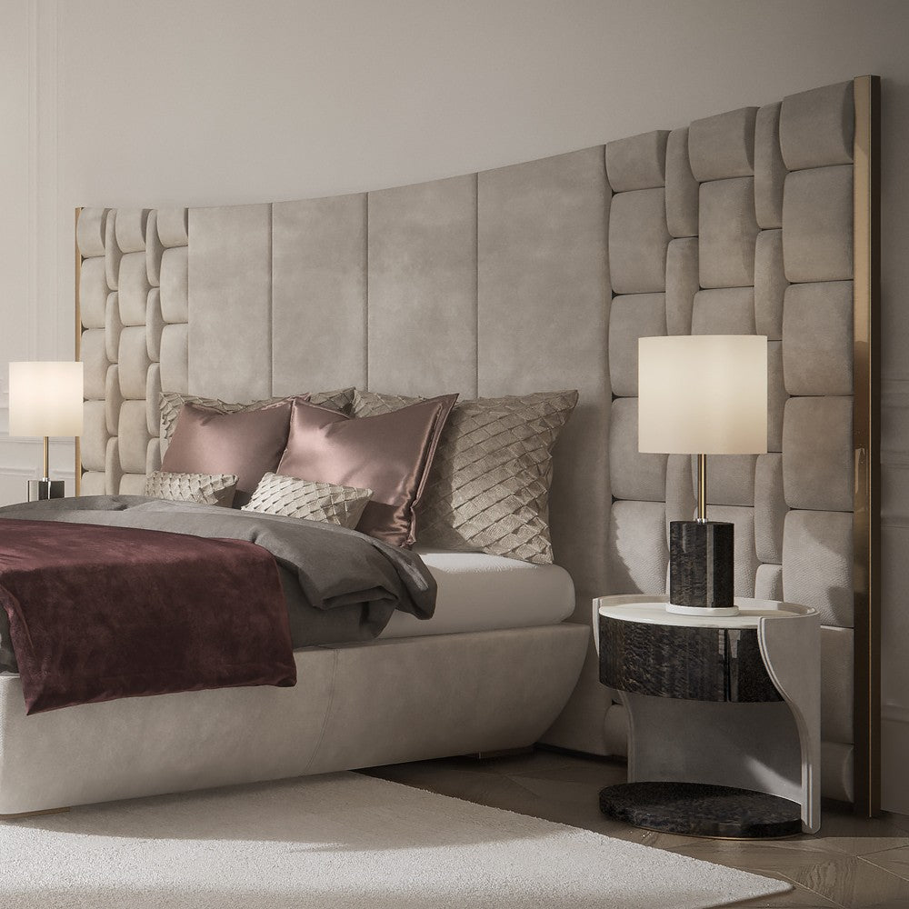 Contemporary Italian Bed With Large Luxury Leather Headboard