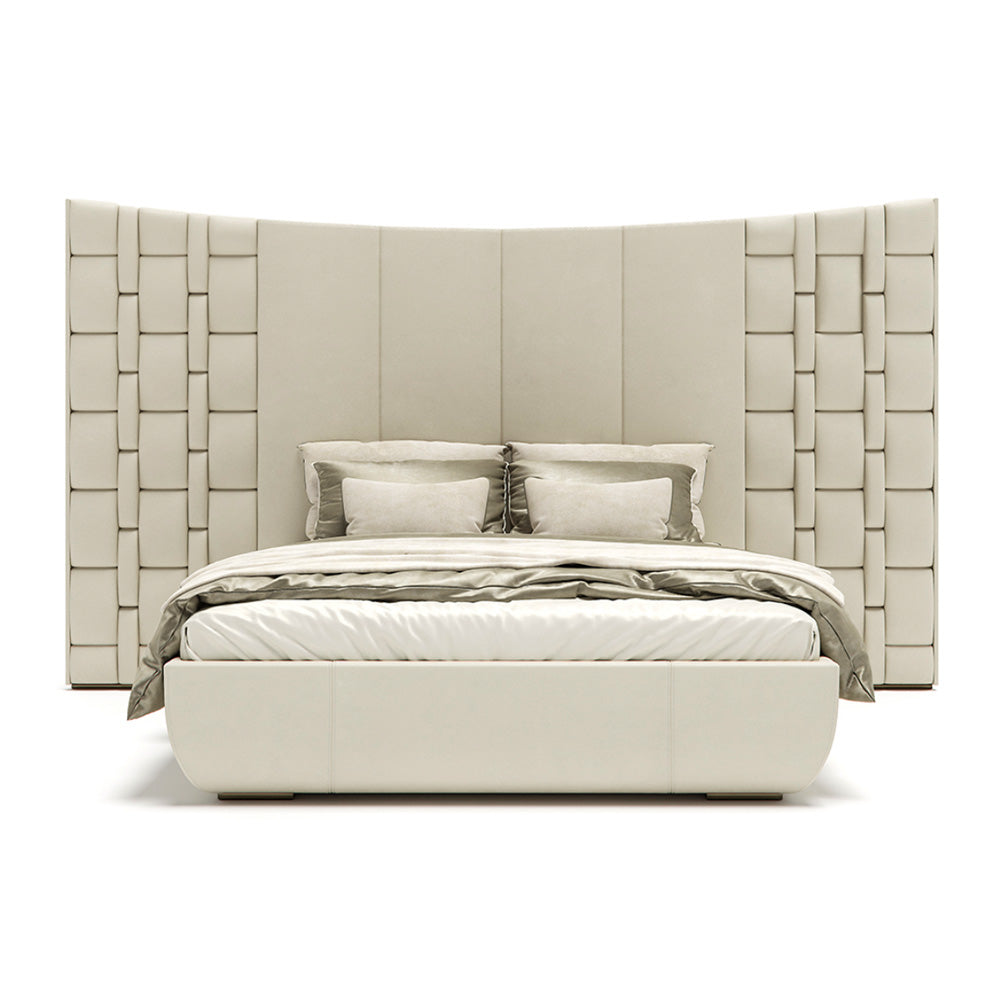 Contemporary Italian Bed With Large Luxury Leather Headboard