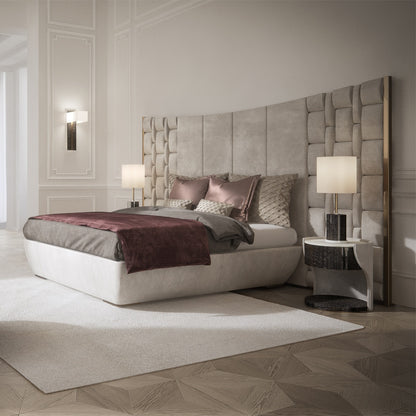 Contemporary Italian Bed With Large Luxury Leather Headboard