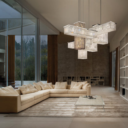 Contemporary Italian Designer Crystal Geometric Chandelier