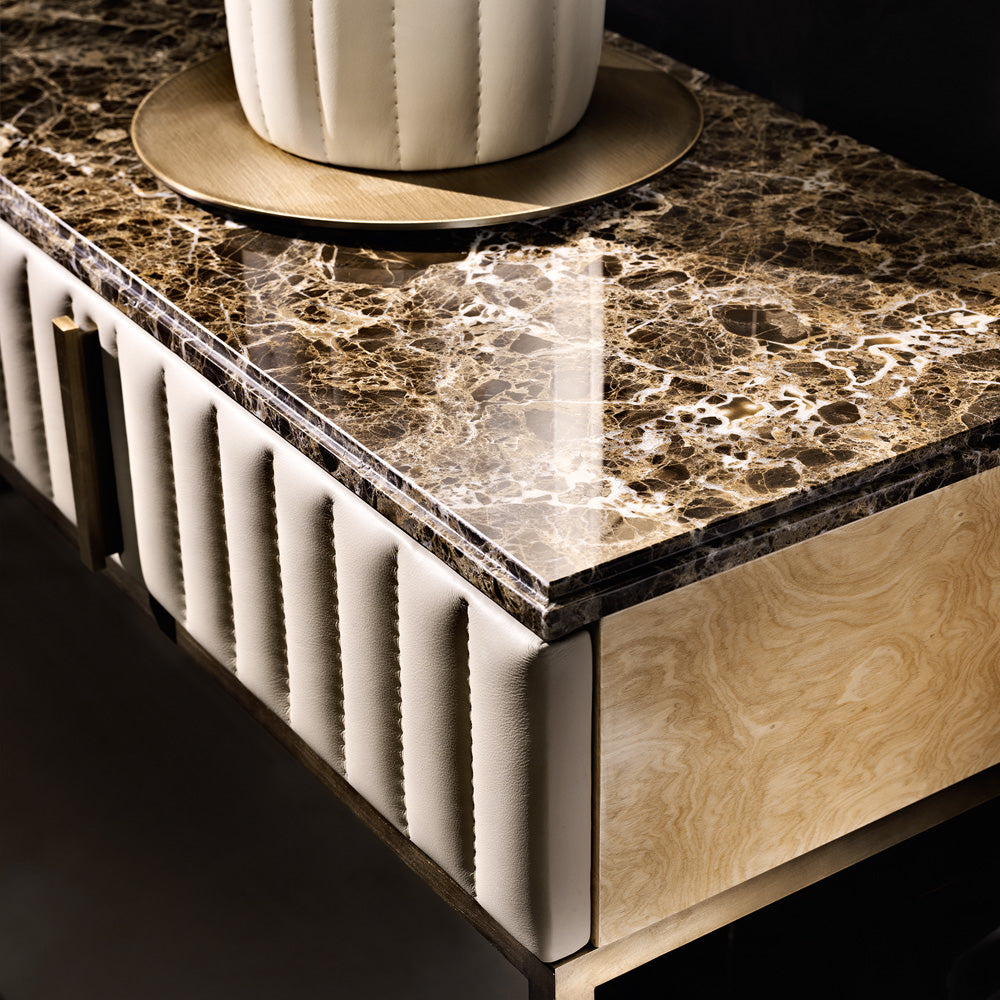 Contemporary Italian Leather Designer Marble Console Table