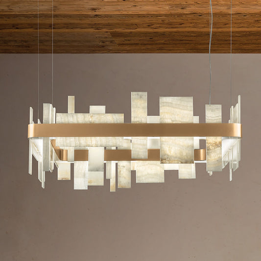 Contemporary Italian Natural Onyx Square Chandelier