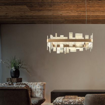 Contemporary Italian Natural Onyx Square Chandelier