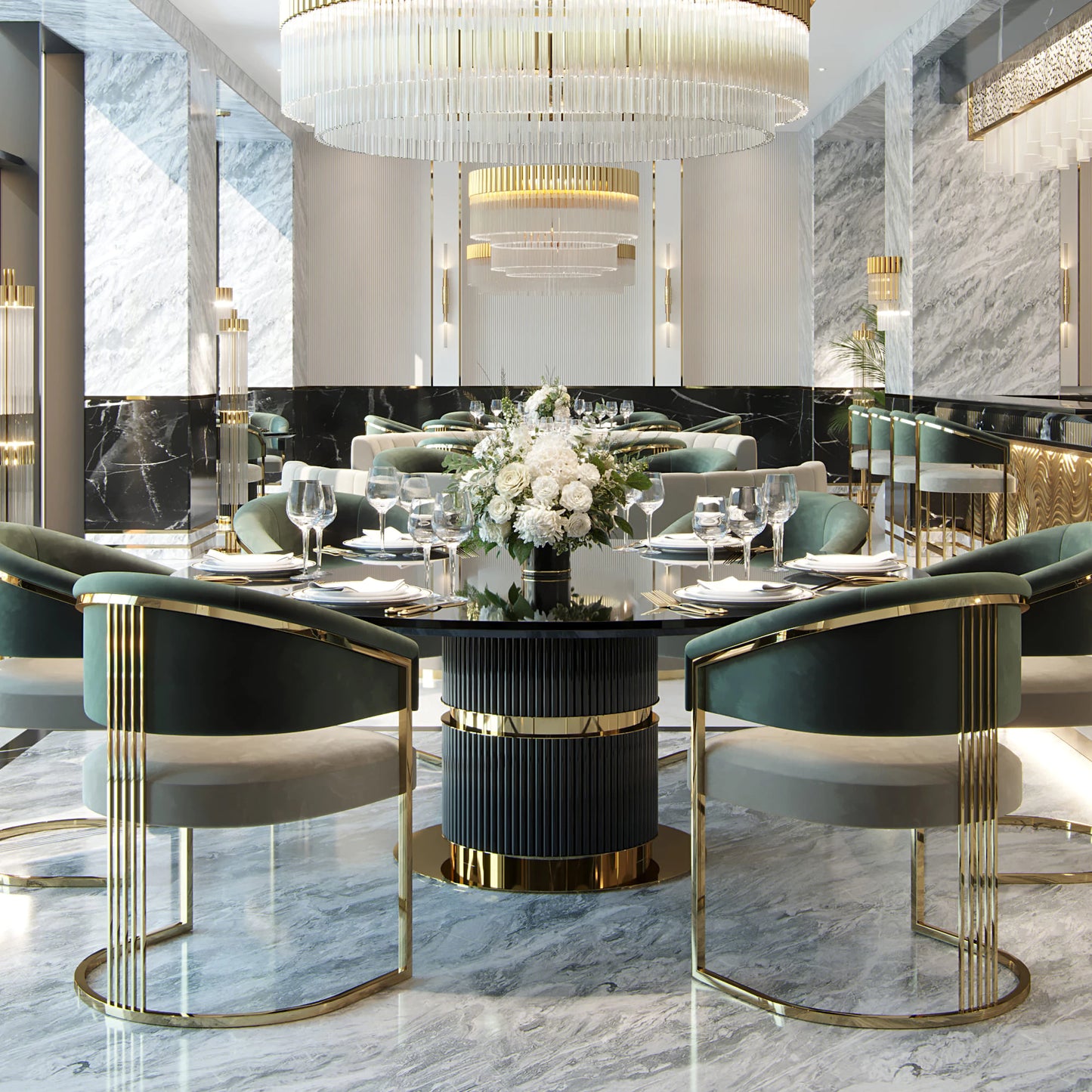 Contemporary Lacquered Round Dining Set