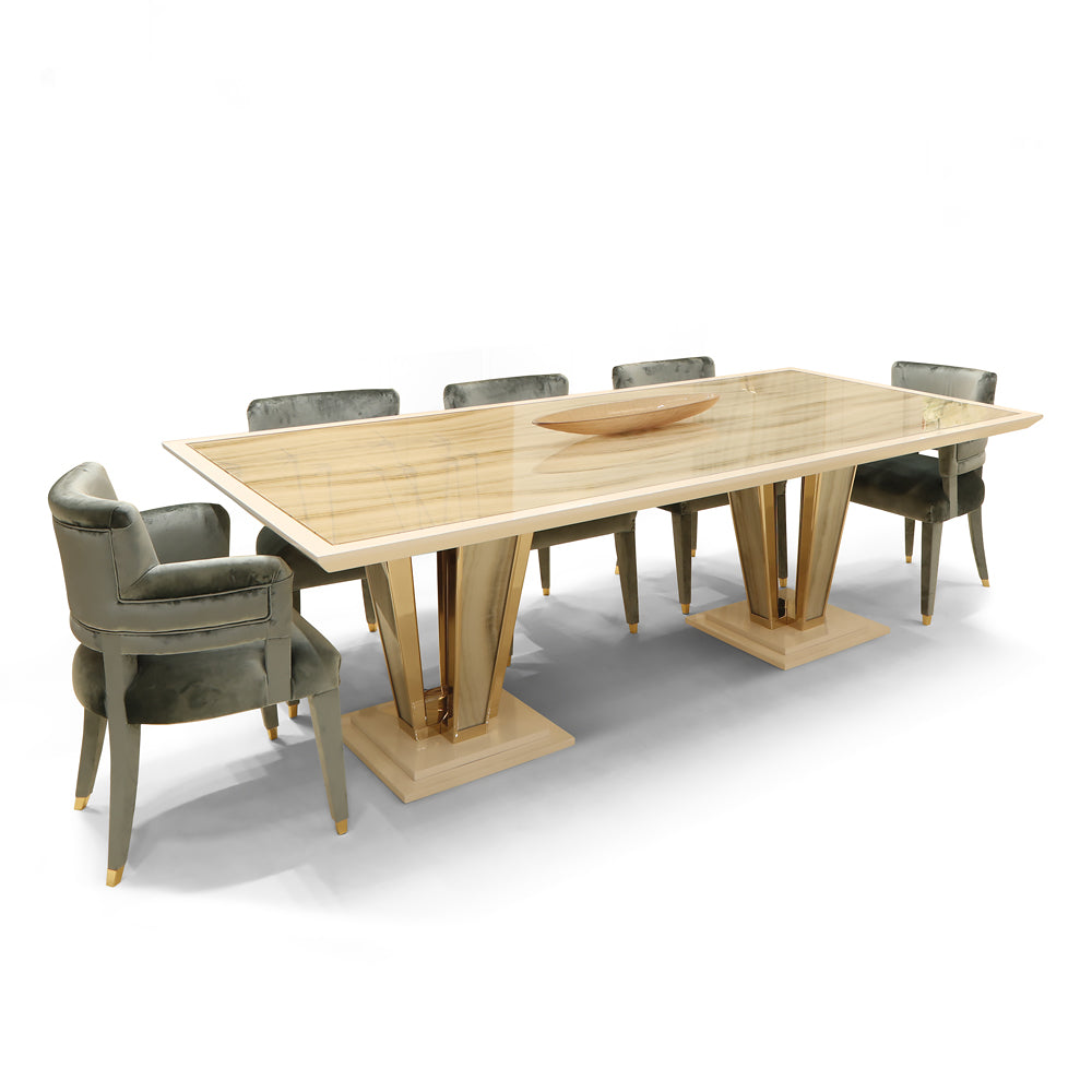 Contemporary Onyx Glass Dining Table Set