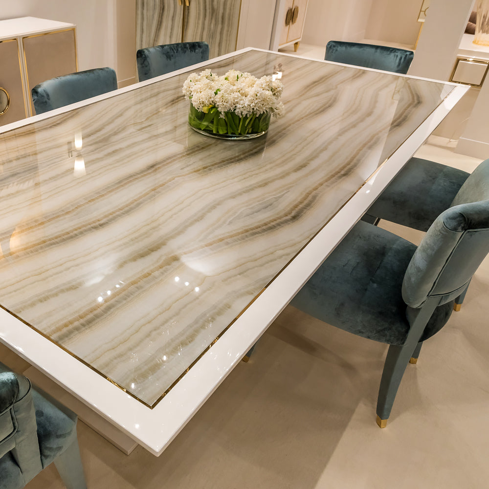 Contemporary Onyx Glass Dining Table Set