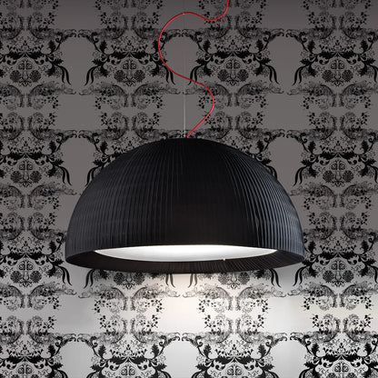 Contemporary Pleated Black Silk Domed Ceiling Light