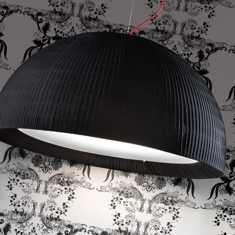 Contemporary Pleated Black Silk Domed Ceiling Light