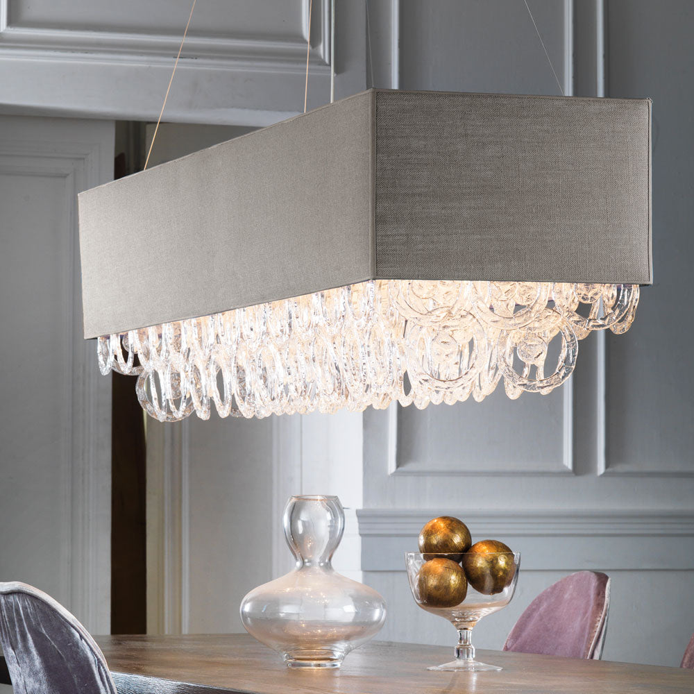 Contemporary Rectangular Glass Ring Chandelier