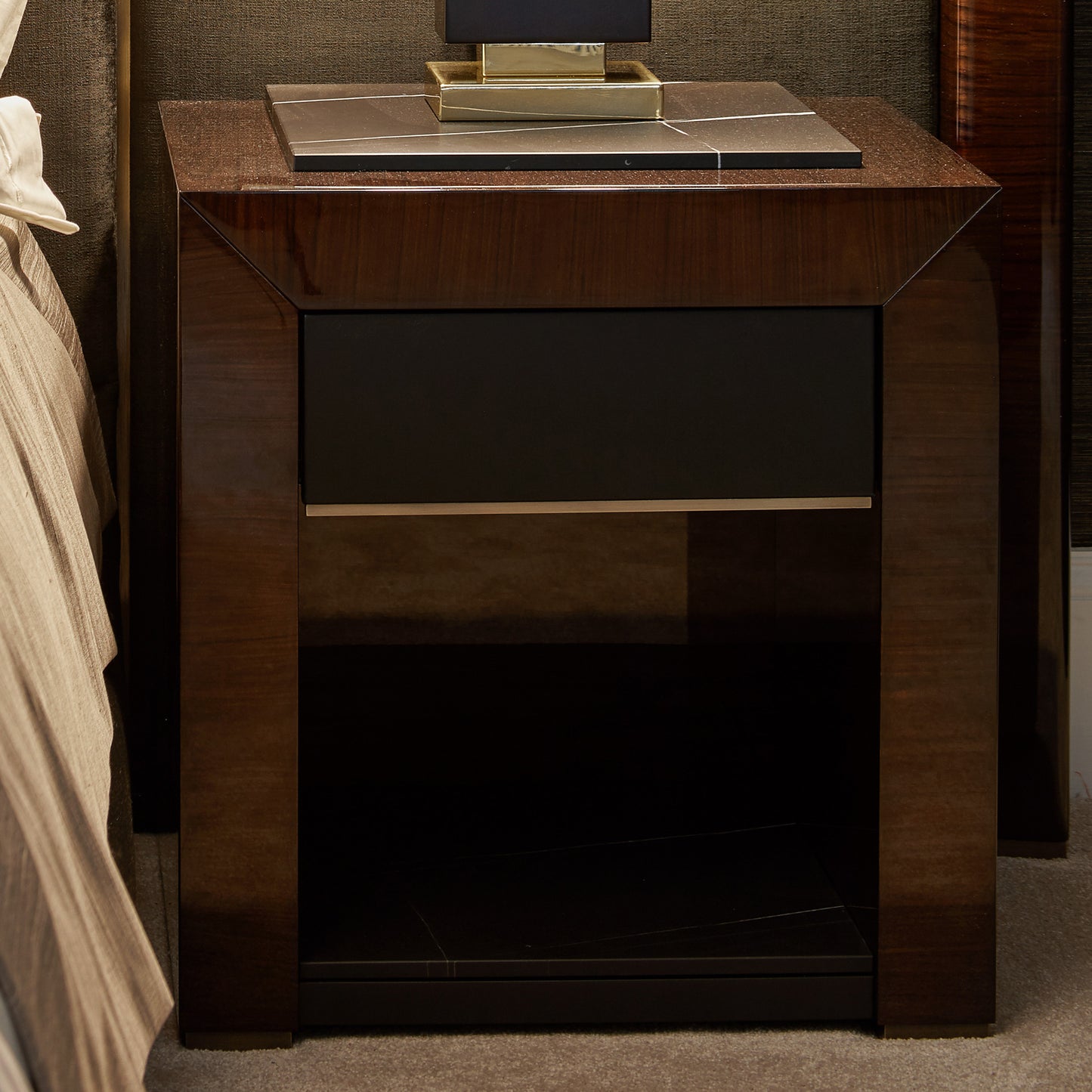 Contemporary Rosewood Veneered Bedside Table