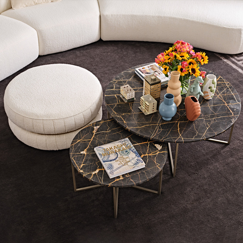 Contemporary Round Marble Coffee Table Set