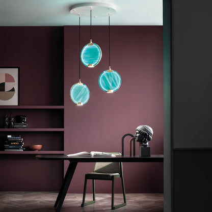 Contemporary Round Spectrum Glass Diffuser Pendant Cluster