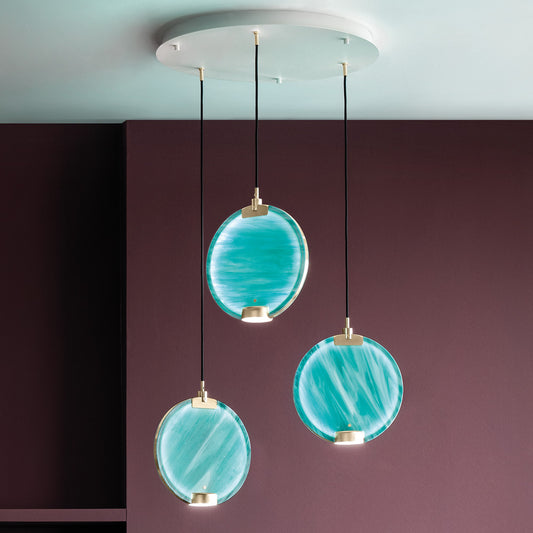 Contemporary Round Spectrum Glass Diffuser Pendant Cluster