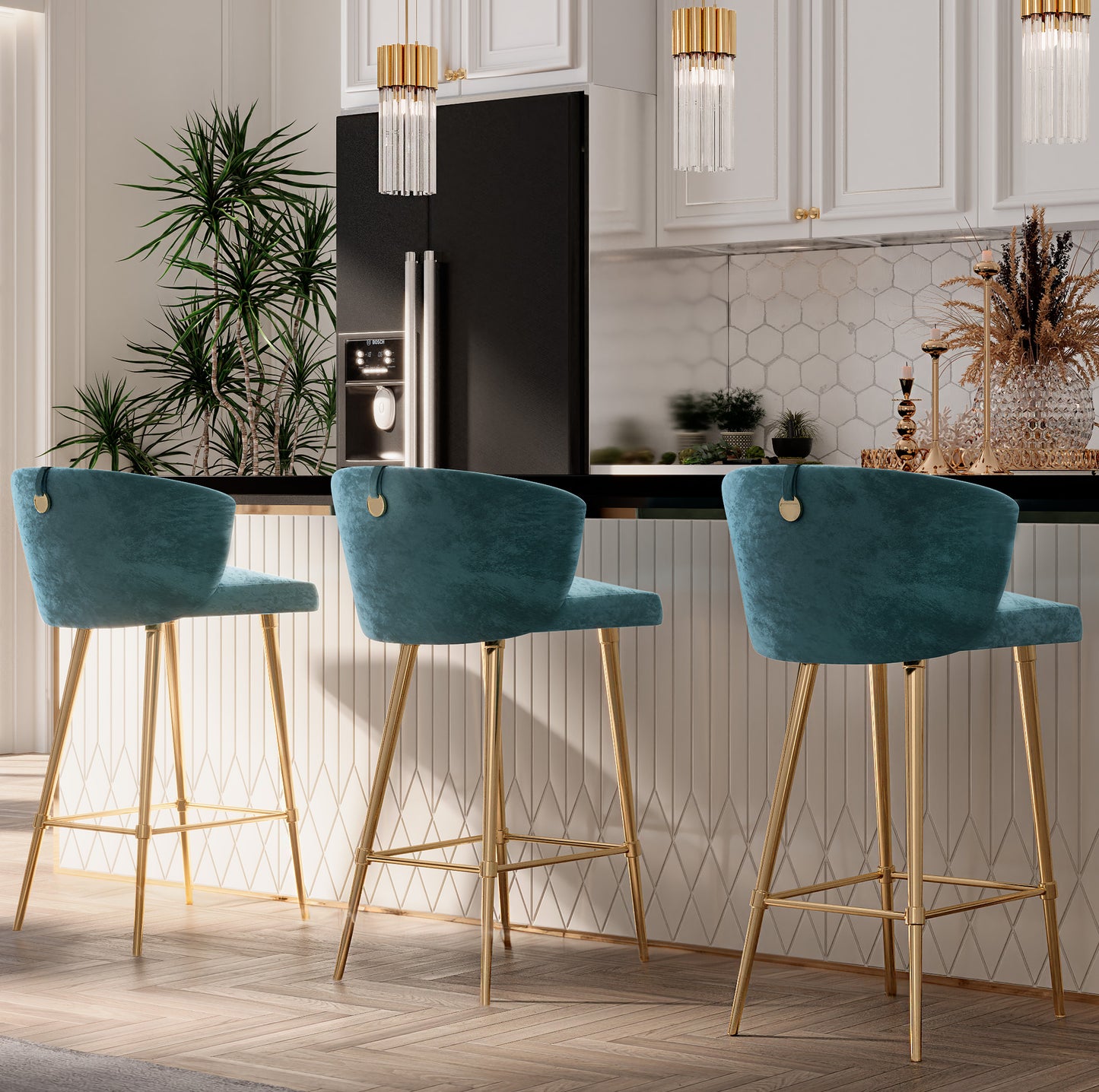 Contemporary Teal Velvet Bar Stool