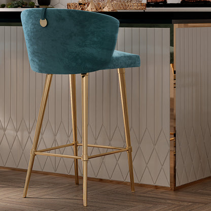 Contemporary Teal Velvet Bar Stool